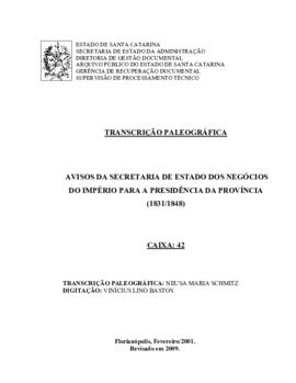 Transcrição paleográfica dos Avisos da Secretaria de Estado dos Negócios do Império/Ministério do...