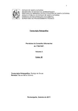 Transcrição paleográfica das Provisões do Conselho Ultramarino (1794/1807), v. 2