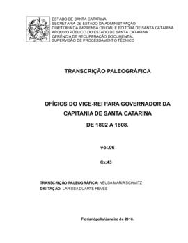 Transcrição paleográfica dos Ofícios do Vice-Rei para Governo da Capitania (1802/1808), v. 6