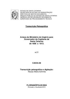 Transcrição paleográfica dos Avisos do Ministério do Império para Governo da Capitania (1808/1813...