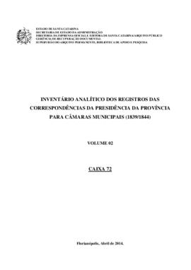 Inventário analítico dos Registros de Correspondências da Presidência da Província para Câmaras M...