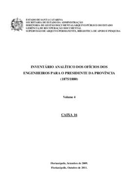 Inventário analítico das correspondências dos Engenheiros para  Presidência da Província (1875/18...
