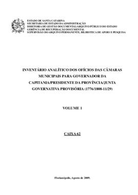 Inventário analítico dos Ofícios das Câmaras Municipais para Governo da Capitania, Presidência da...