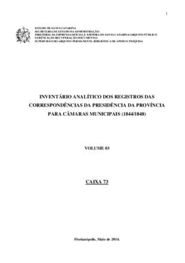 Inventário analítico dos Registros de Correspondências da Presidência da Província para Câmaras M...