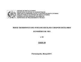 Índice geográfico das Atas das Escolas e Grupos Escolares (1951), v. 12