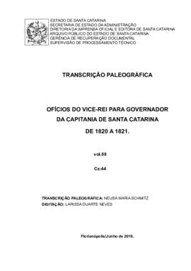 Transcrição paleográfica dos Ofícios do Vice-Rei para Governo da Capitania (1820/1821), v. 8