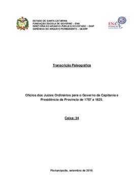 Transcrição paleográfica dos Ofícios dos Juízos Ordinários para Governo da Capitania e Presidênci...