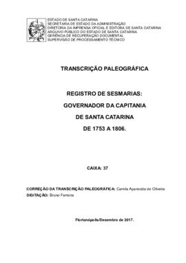 Transcrição paleográfica dos Registros de Sesmarias do Governo da Capitania (1753/1806)