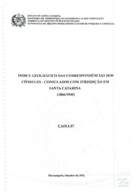 Índice geográfico das correspondências dos Cônsules - Consulados com jurisdição em Santa Catarina...