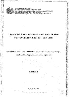Transcrição paleográfica do manuscrito pertencente a José Boiteux (1869): província de Santa Cata...